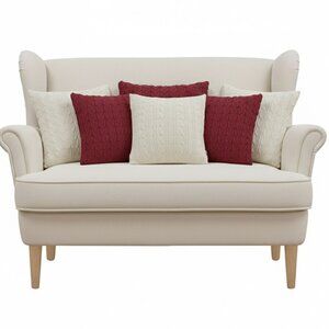 SOGA 6PC 45cm Deep Red Cable Knit & Classic Cream Decorative Pillow Cover Set